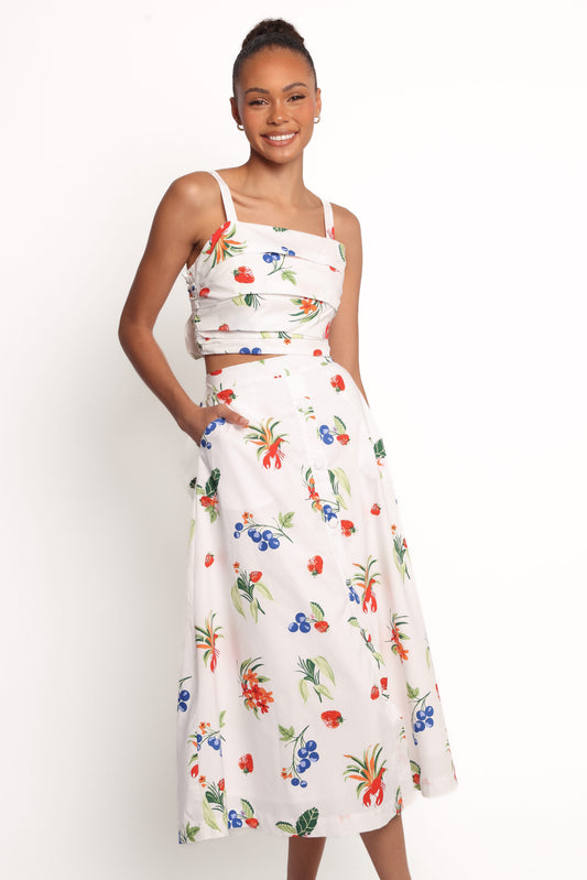 Geneva Midi Skirt - Off White Red