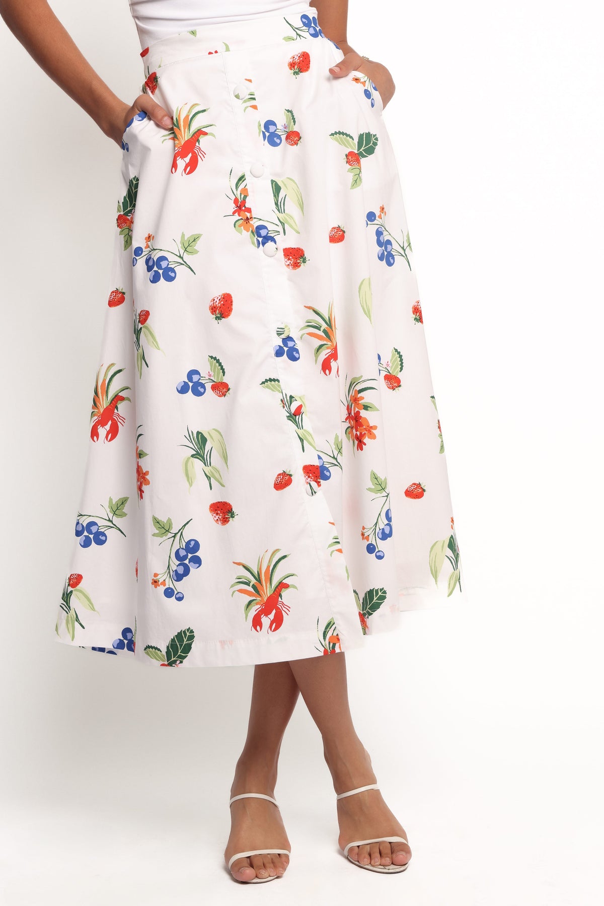 Geneva Midi Skirt - Off White Red