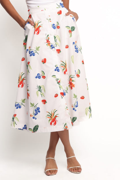 Geneva Midi Skirt - Off White Red