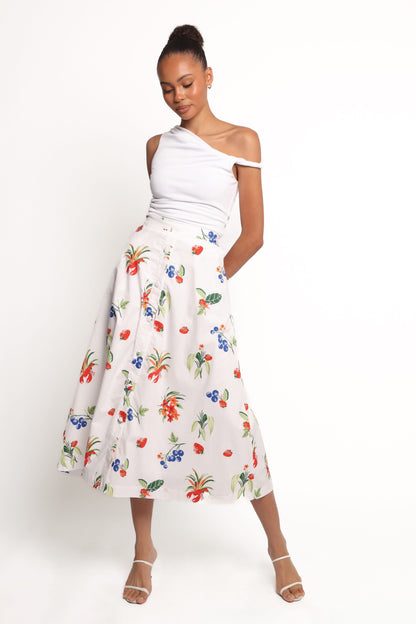 Geneva Midi Skirt - Off White Red