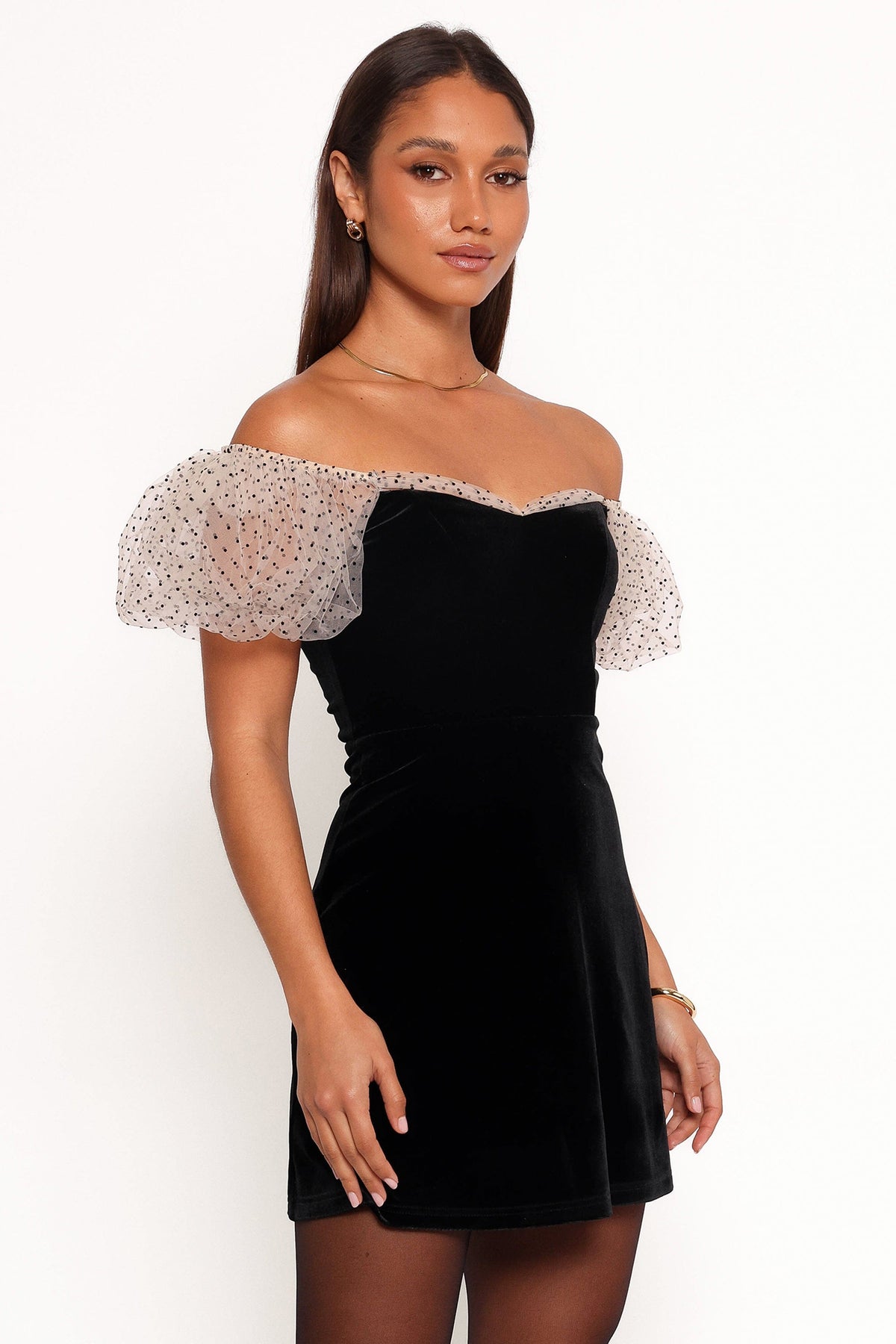 Ennette Velvet Mini Dress - Black
