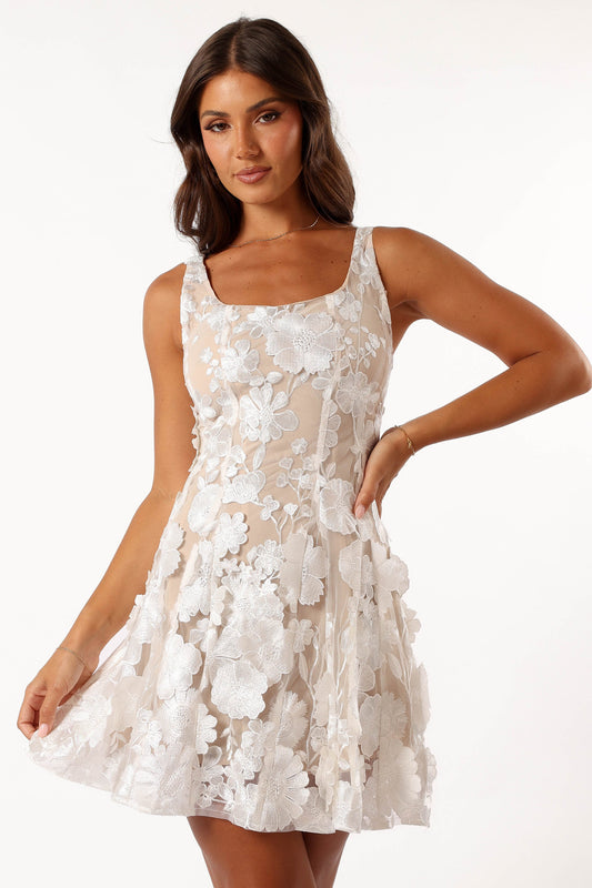 Evelynn Mini Dress - White/Nude