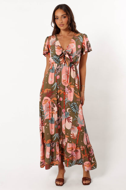 Everly Short Sleeve Maxi Dress - Olive Print