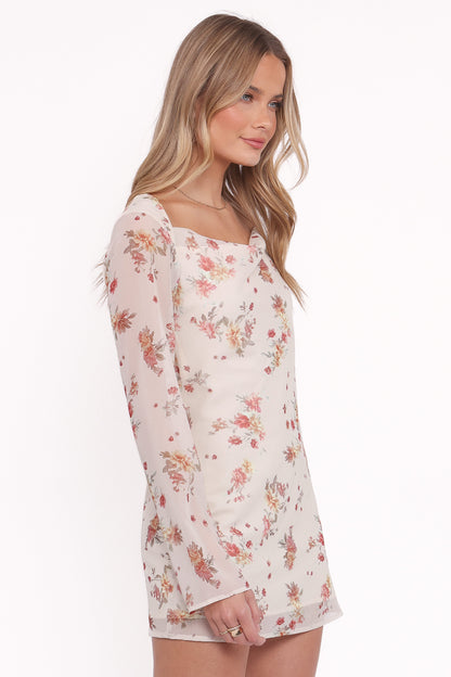 Everlyn Long Sleeve Mini Dress - Cream Floral