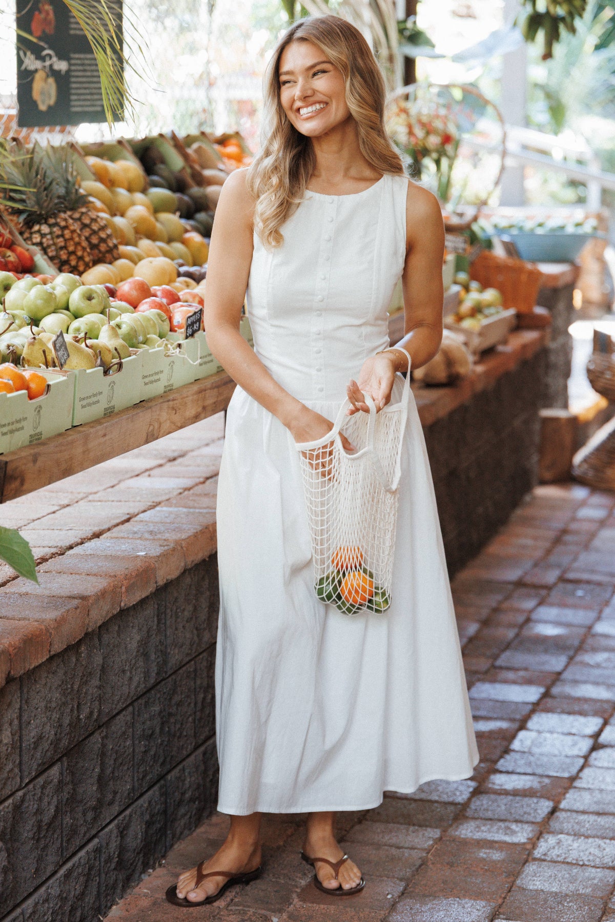 Evie Button Front Maxi Dress - White
