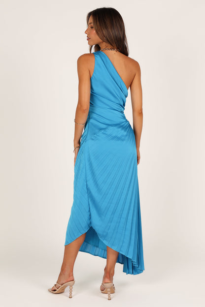 Flin Pleated One Shoulder Midi Dress - Blue