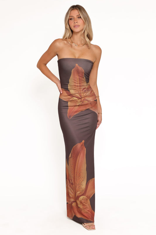 Ginny Strapless Maxi Dress - Brown