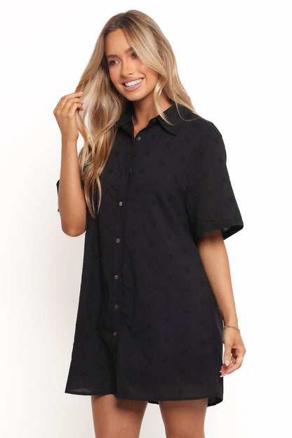 Grady Collared Shirt Dress - Black