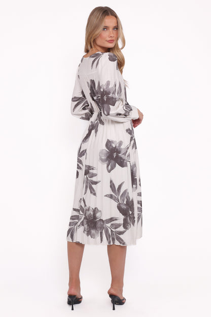 Grainne Long Sleeve Midi Dress - Black/White Floral