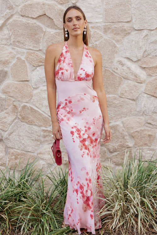 Gwyneth Halterneck Maxi Dress - Pink Floral
