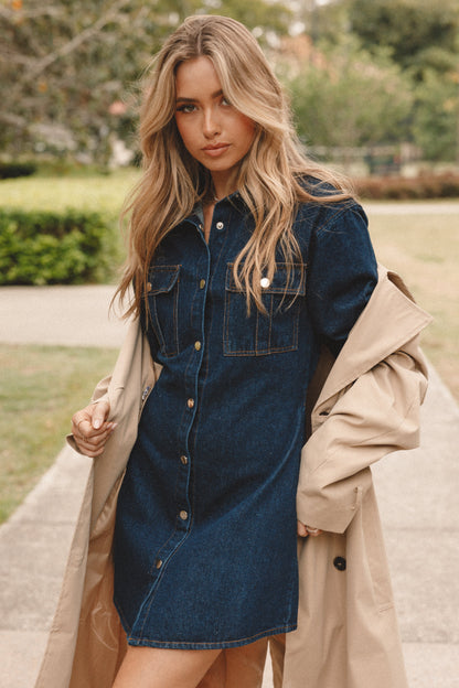 Hailey Denim Mini Dress - Dark Denim