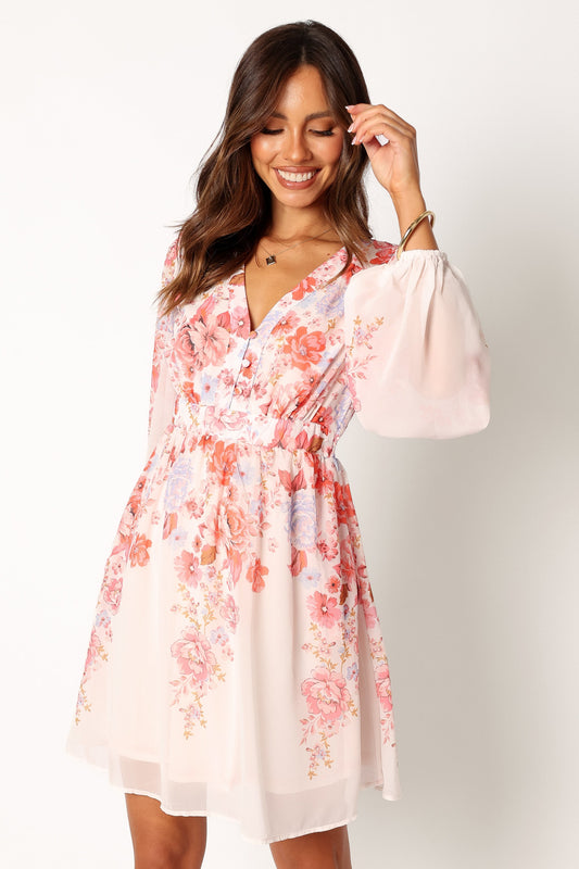 Hattie Long Sleeve Mini Dress - Pink Floral
