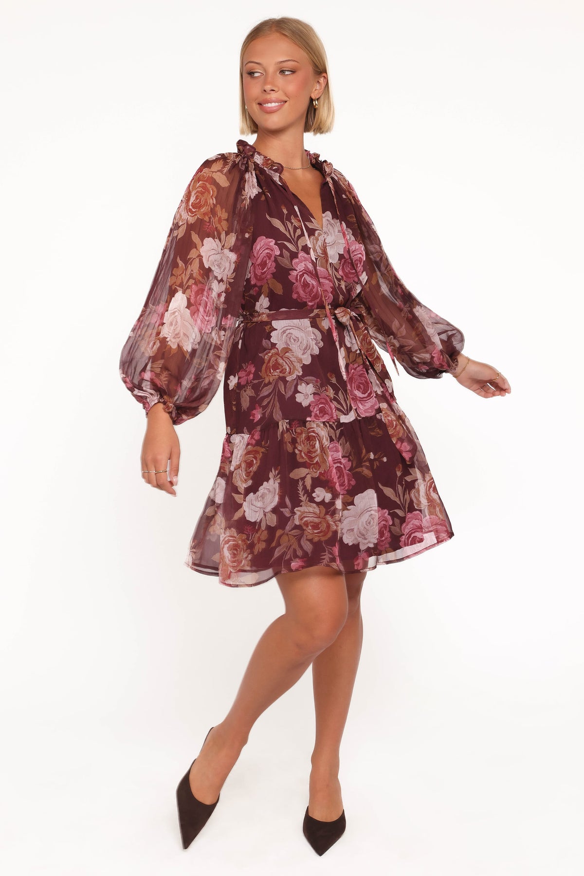Hensely Mini Dress - Burgundy Brandy Bloom