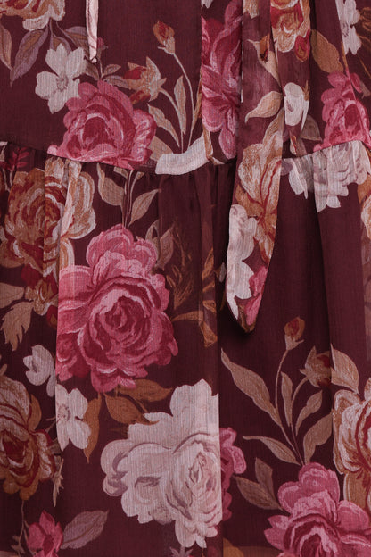 Hensely Mini Dress - Burgundy Brandy Bloom