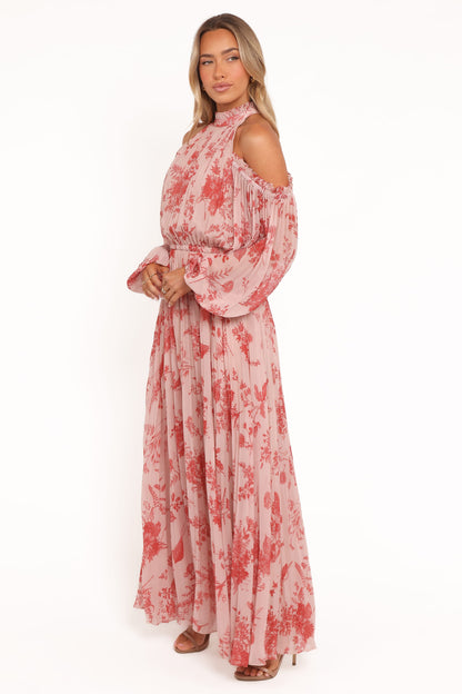 Hilary Pleated Maxi Dress - Red Floral