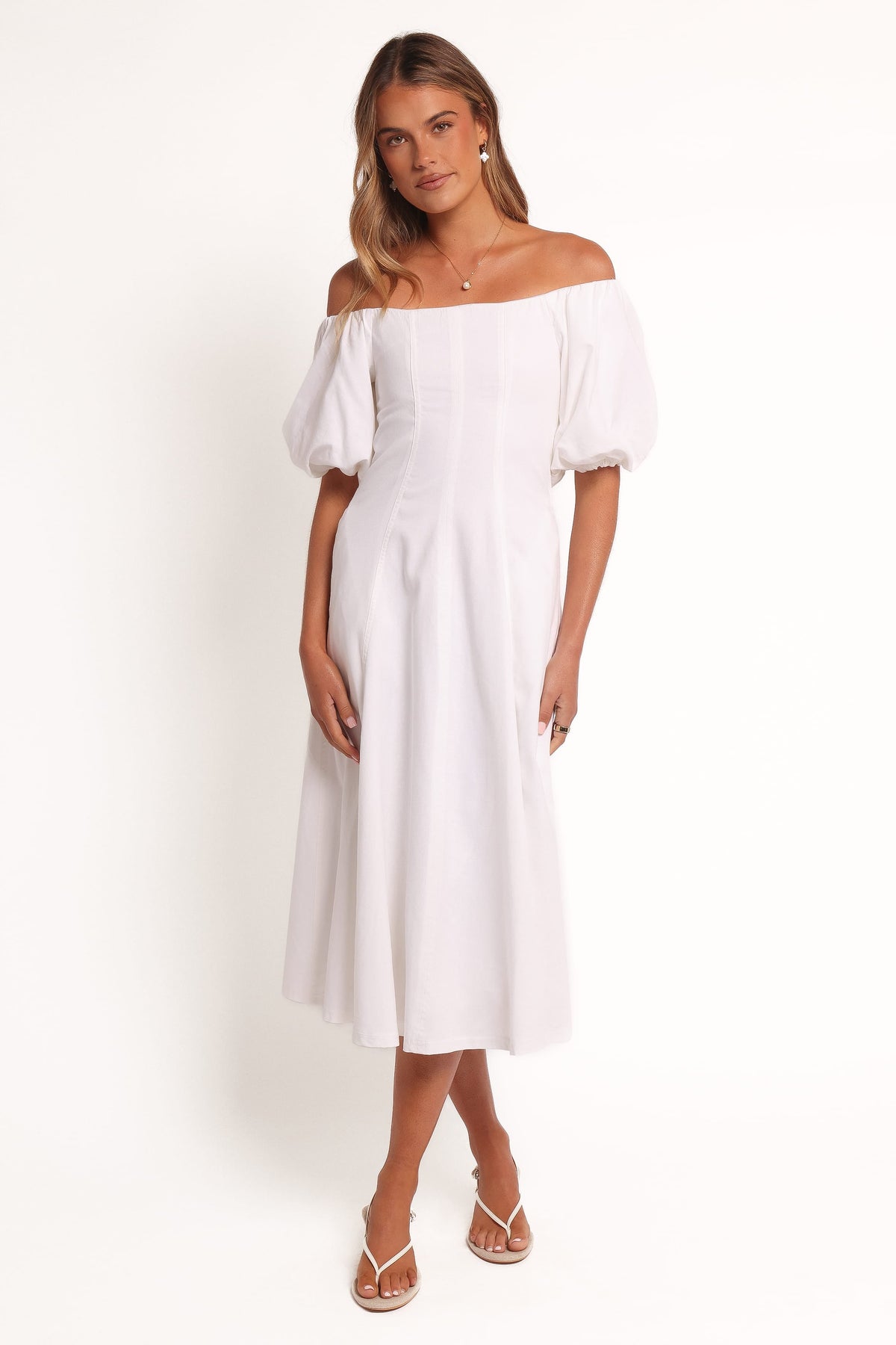 Jensen Off Shoulder Midi Dress - Ivory