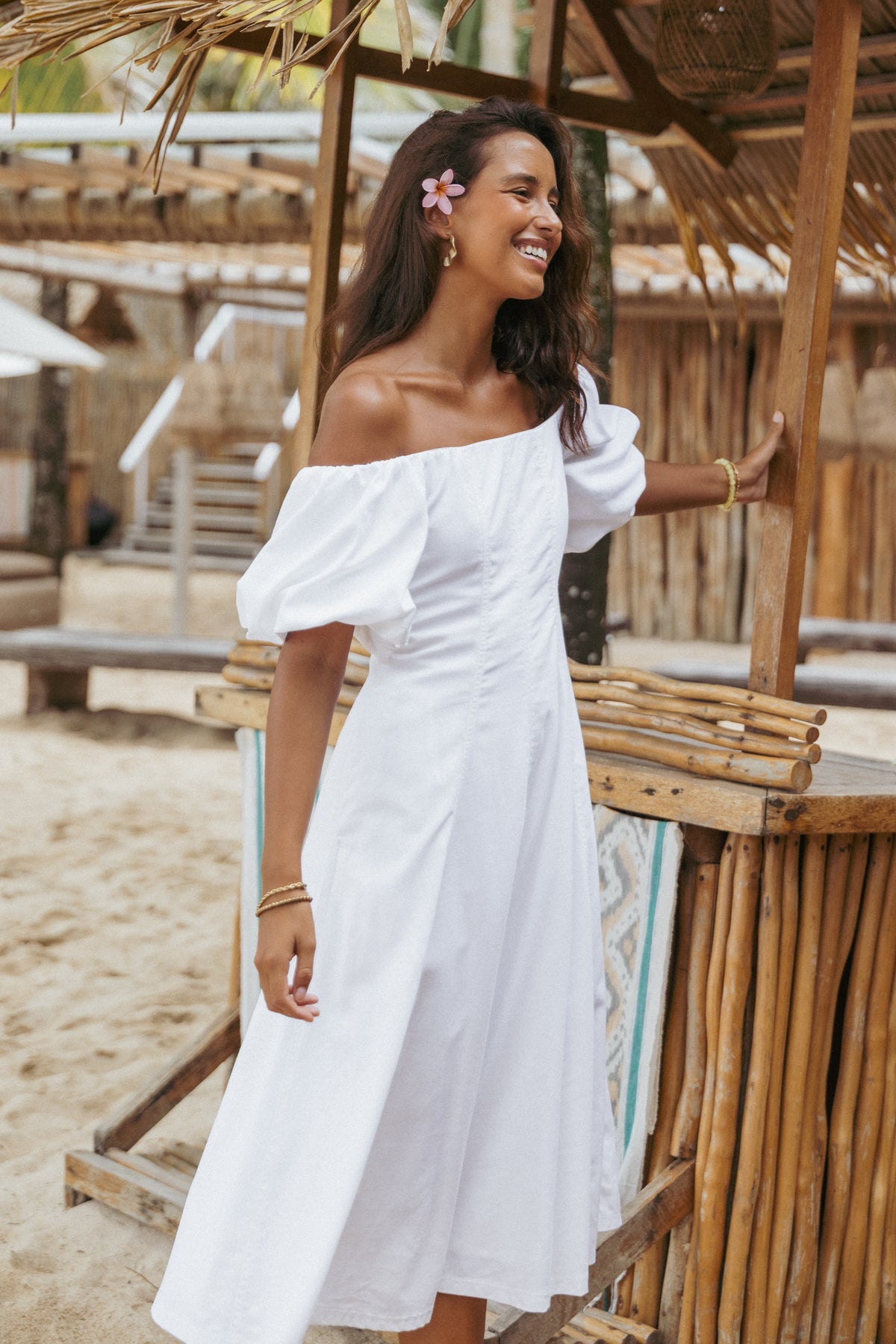 Jensen Off Shoulder Midi Dress - Ivory