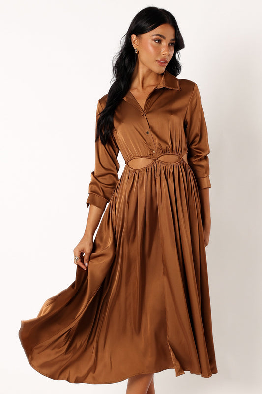 Jett Long Sleeve Midi Dress - Bronze