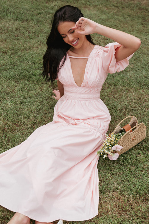 Joedy Puff Sleeve Midi Dress - Pale Pink