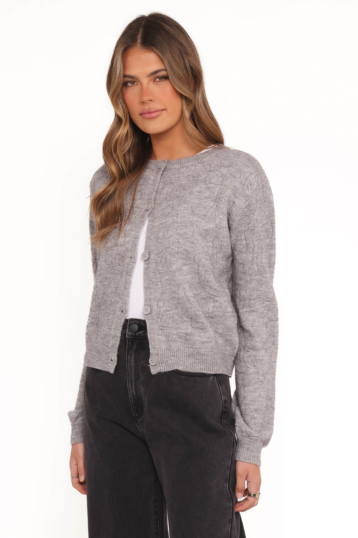 Fauna Tonal Floral Cardigan - Heather Grey