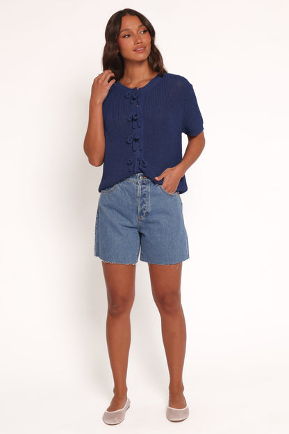 Gemma Short Sleeve Bow Cardigan - Navy