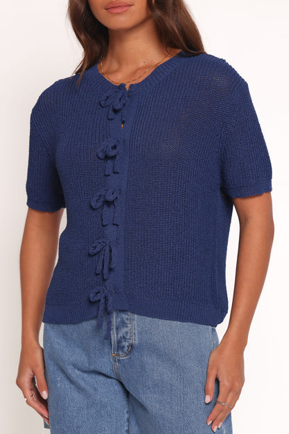 Gemma Short Sleeve Bow Cardigan - Navy