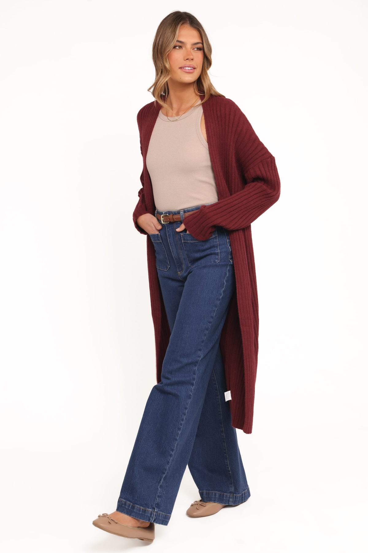 Jasmia Long Cardigan - Wine