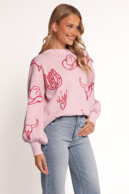 Jax Western Knit Sweater - Pink