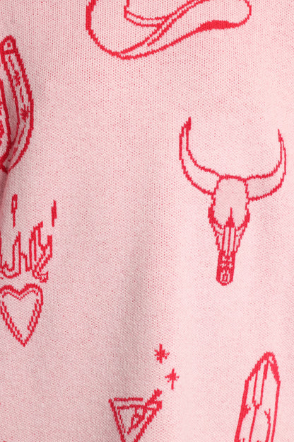Jax Western Knit Sweater - Pink