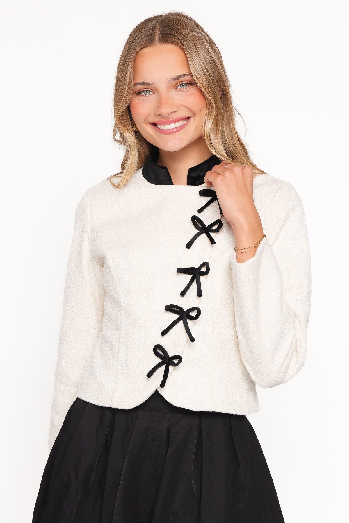 Jorah Twill Cropped Bow Jacket - Cream