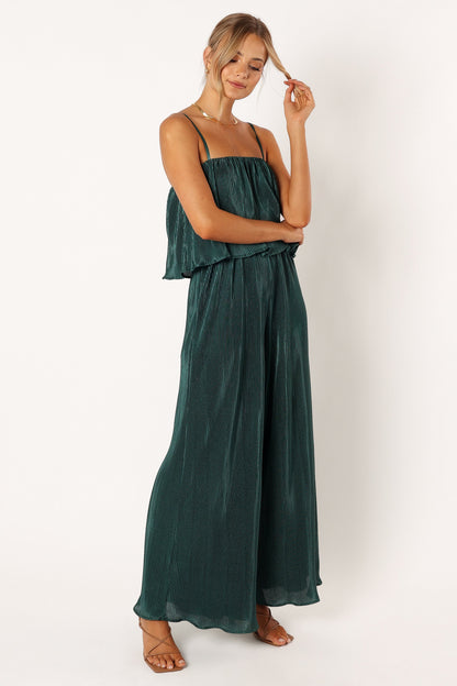 Jillian Plisse Jumpsuit - Emerald