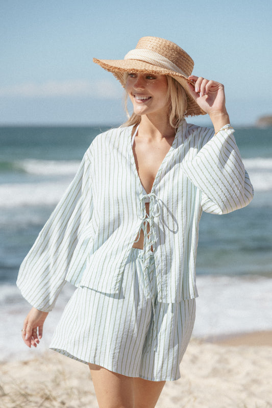 Flynn Short Set - Green Blue Stripe