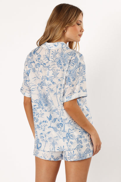 Faye Button Down Top - White Blue