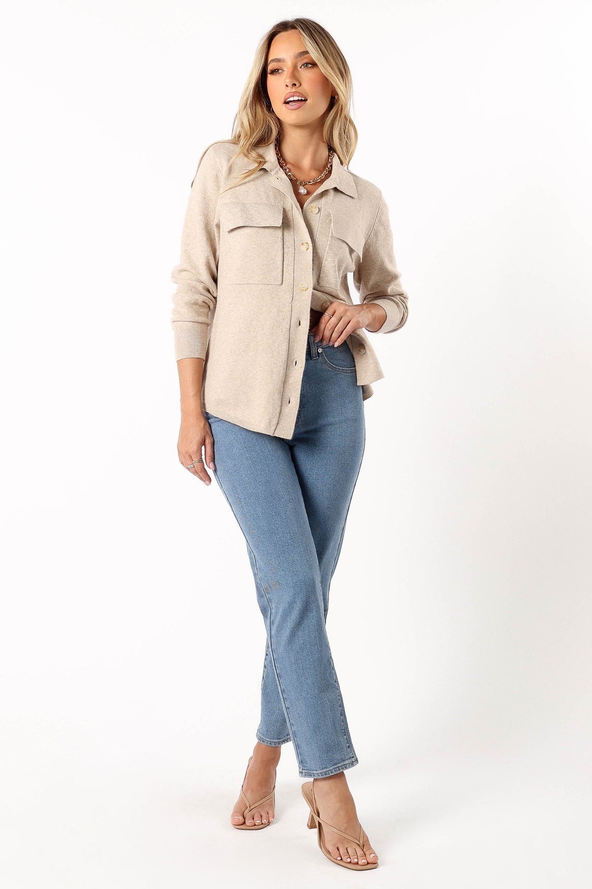 Hailee Long Sleeve Button Down Top - Oatmeal