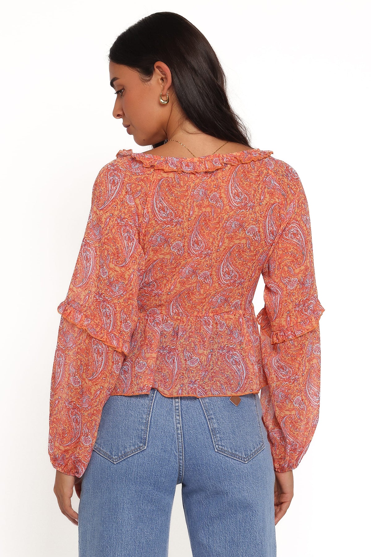 Isolt Tie Front Top - Orange Paisley