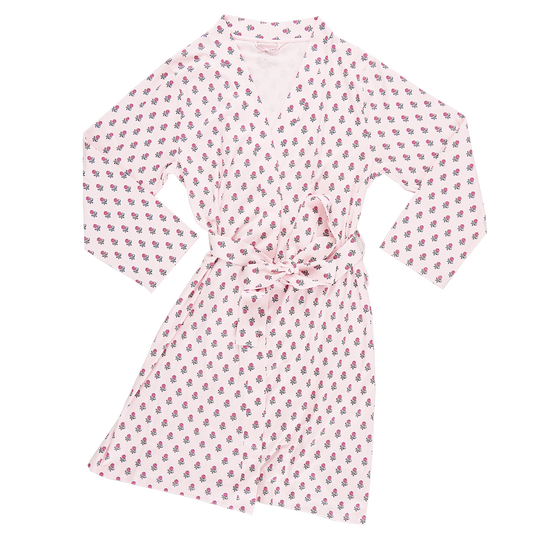 Womens Organic Robe - Pink Tiny Flower Block Print