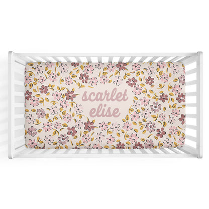 Mauvelous Meadow Personalized Crib Sheet