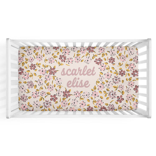 Mauvelous Meadow Personalized Crib Sheet