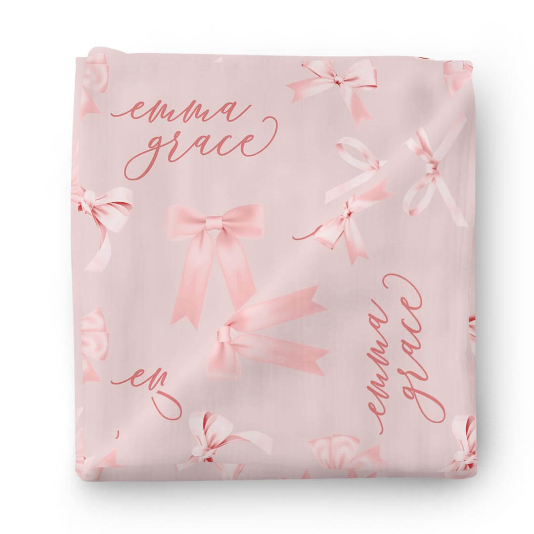 Bow Personalized Baby Name Swaddle Blanket