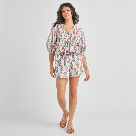 Womens Theodore Short - Pink Dewdrop Block Print