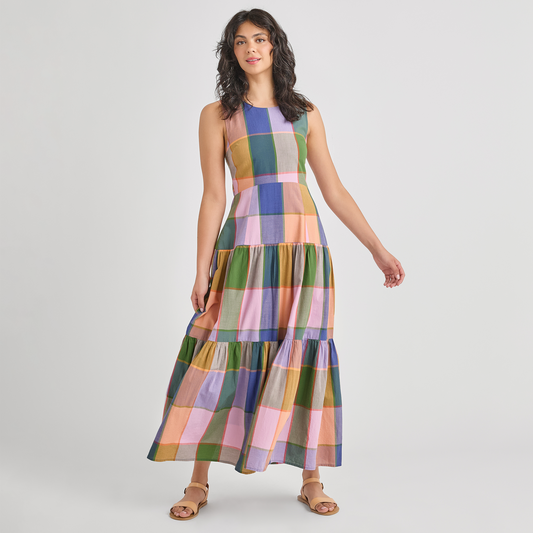 Womens Sleeveless Parker Dress - Plaid Madras
